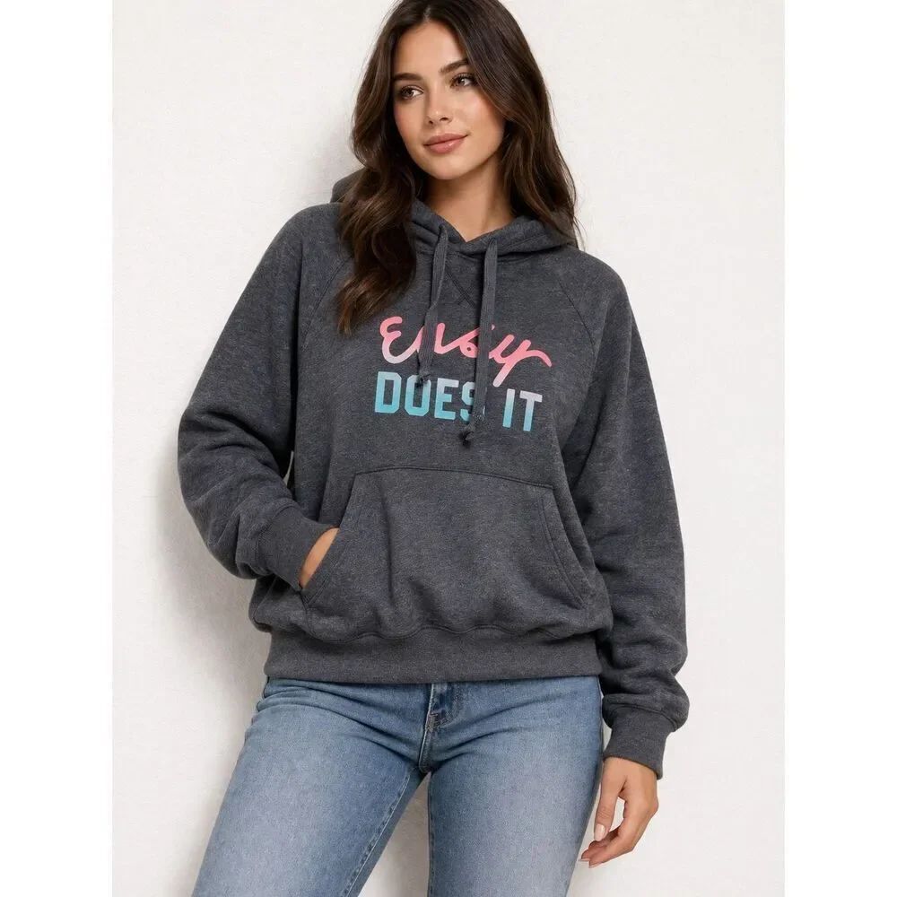 NWT New With Tag OLD NAVY Easy Does It Hoodie M Gray Graphic Pullover Sweatshirt